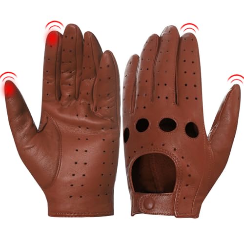 Harssidanzar Womens Leather Driving Gloves Lambskin Touchscreen Gloves Unlined GL009UK Cognac Size XL