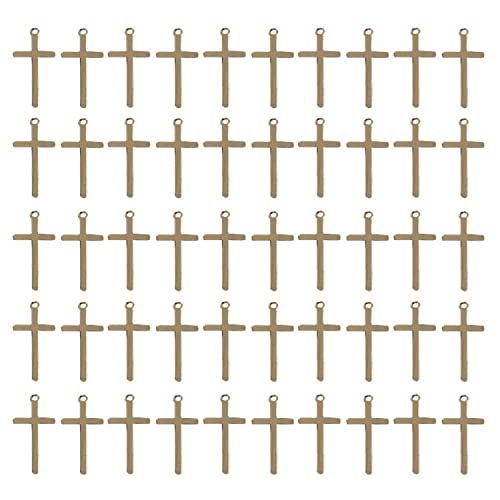 Yunxi 50Pcs Antique Silver Gold Alloy Cross Pendants Mini Crucifix Cross Necklace Charms For Making Necklace Bracelet Choker (Gold) #TOP8