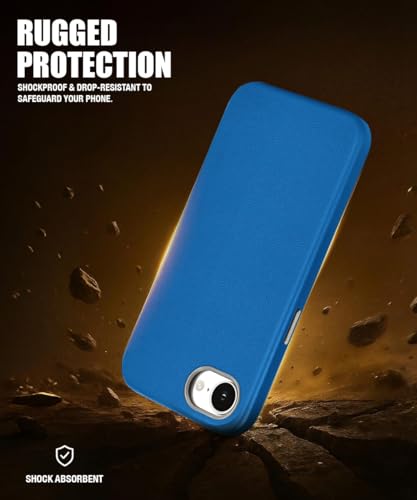 Image of WOW IMAGINE Back Cover for iPhone 16e | iPhone 17e | Shockproof Tough Leather Texture Hard Mobile Case | Ultra Slim Non-Slip Grip | Inner Velvet Fabric | Metal Camera Ring - Blue