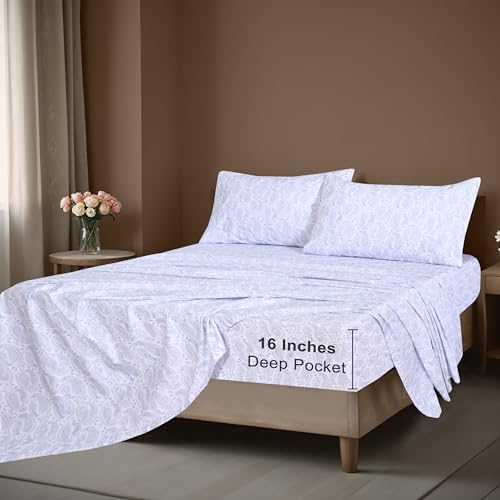 ZOYER 100% Cotton Sheets – Queen Size Percale Bedding, Cooling & Breathable, Durable with a Crisp, Soft & Comfortable Feel, 16" Deep Pocket, 4-Piece Set, Fairy Meadows - Thumbnail 3