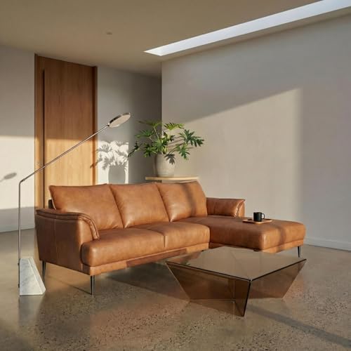 Furnhouse Ibbe Design - Canapé d'angle 3 places - En forme de L - Housse en cuir véritable - Ressorts ensachés - Rembourré - Pour le salon - Marron