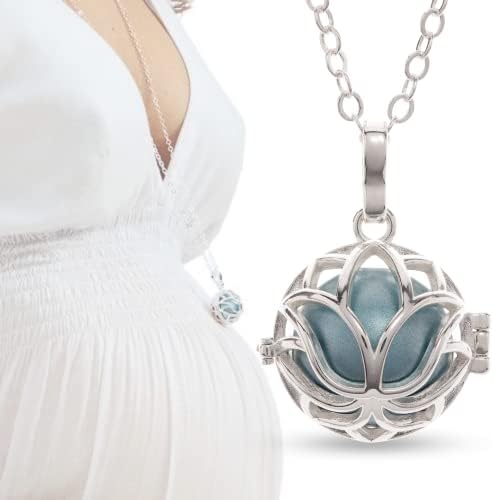PYA - Pregnancy necklace for Mothers | Angel Caller necklace with pendant and sound ball made of 925 sterling silver 35 inch | Jewellery made of Lotus flower pendant, necklace and chime ball.