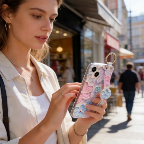 Coque iPhone 14 Plus béquille support antichoc dragonne rose 6.7