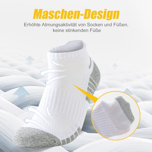 SockWaddles Sneaker Skarpety Męskie Damskie, Skarpety sportowe z paddingiem, Skarpety sneaker Oddychająca Bawełna Krótkie Skarpety do biegania 35-38 39-42 43-46 47-50, Unisex, 6 par