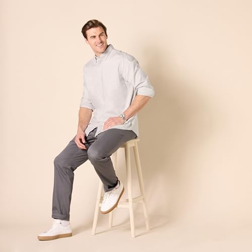 Amazon Essentials Men's Slim-Fit Long-Sleeve Stretch Oxford Cloth Shirt with Pocket, Collared, Light Grey, X-Large - image 6