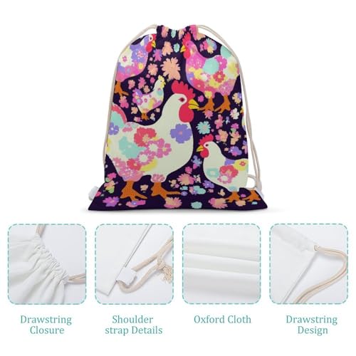Flower Heart Chicken Drawstring Backpack String Bag Sackpack for Gym Shopping Beach Sport Yoga4