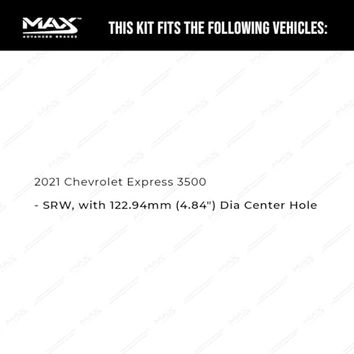 Image of Max Advanced Brakes Front & Rear Brake Kit Compatible With 2021 Chevy Express 3500 SRW w /4.84 inch Diameter Center Hole Replacement Drilled Slotted Black Coated Disc Brake Rotors and Ceramic Brake Pads
