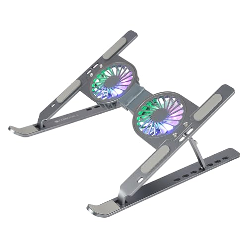 Image of Zebronics Laptop Stand with Fans, Up to 17 inch Laptop, 2X RGB Fans + Speed Controller, 58CFM Airflow, 7 Level Adjustable, Foldable, Type-C Port, Anti-Slip Silicone Pad, Anti-Rust (NS6000)