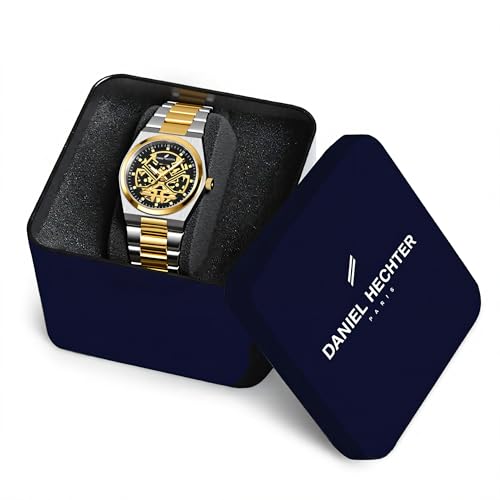 Image of Daniel Hechter Paris Austerlitz Collection Skeleton Style Analog Watch for Men with Luminous Hands and Stainless Steel Strap - Mechanical-Inspired.