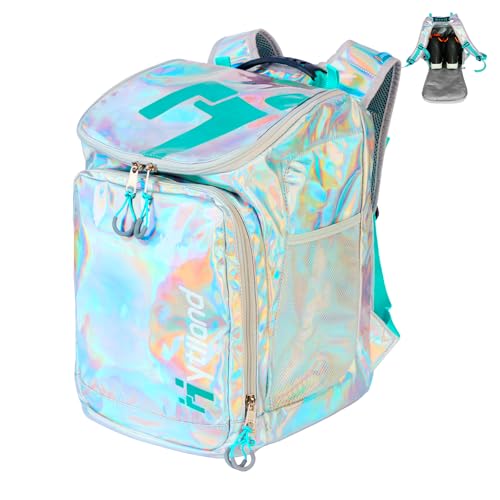Hytiland Ski Boot Bag 32L Ski and Snowboard Boot Travel Backpack Boots Bag for Ski Helmet Goggles Snowsuits of Women and Youth B Dazzling Silver