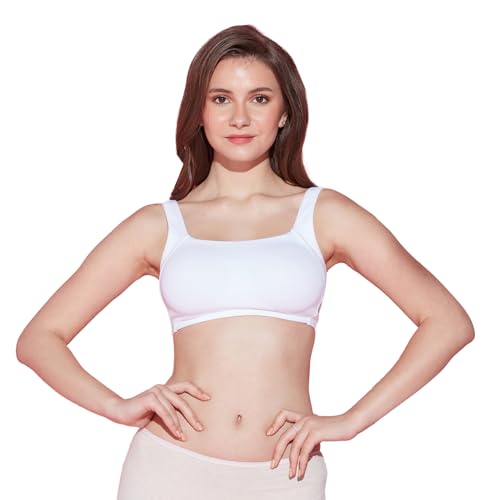 Image of NYKD NYB158 Non Wired & Full Coverage Square Neckline Slip On Bra for Women | Breathable Cotton Stretch Fabric with Disappearing Neckline & Visible Side Shaper Panel | Ideal for Everyday Wear