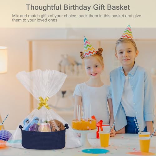 Image of Small Empty Gift Basket with Bag & Ribbons, Navy Blue