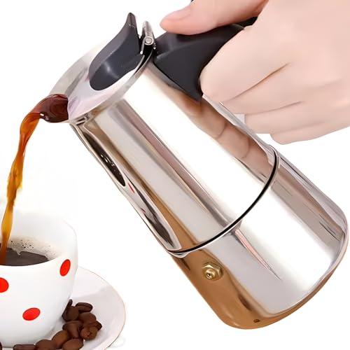 Image of Stainless Steel Moka Pot Espresso Maker,Stovetop Moka pot,Percolator Coffee Pot,Italian Coffee Maker,Cuban Cafe Brewing,Greca Coffee Maker (4 CUP)