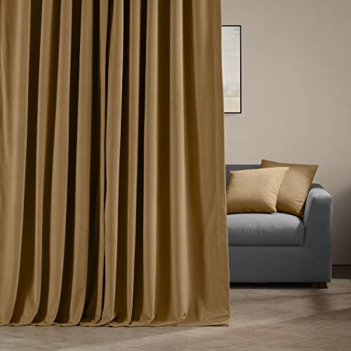 HPD Half Price Drapes Extra Wide Signature Blackout Velvet Curtains 120 Inch Long 1 Panel, 4-Pass Hotel Blackout Lined Window Curtains Thermal Blackout Curtains for Bedroom 100W x 120L, Amber Gold