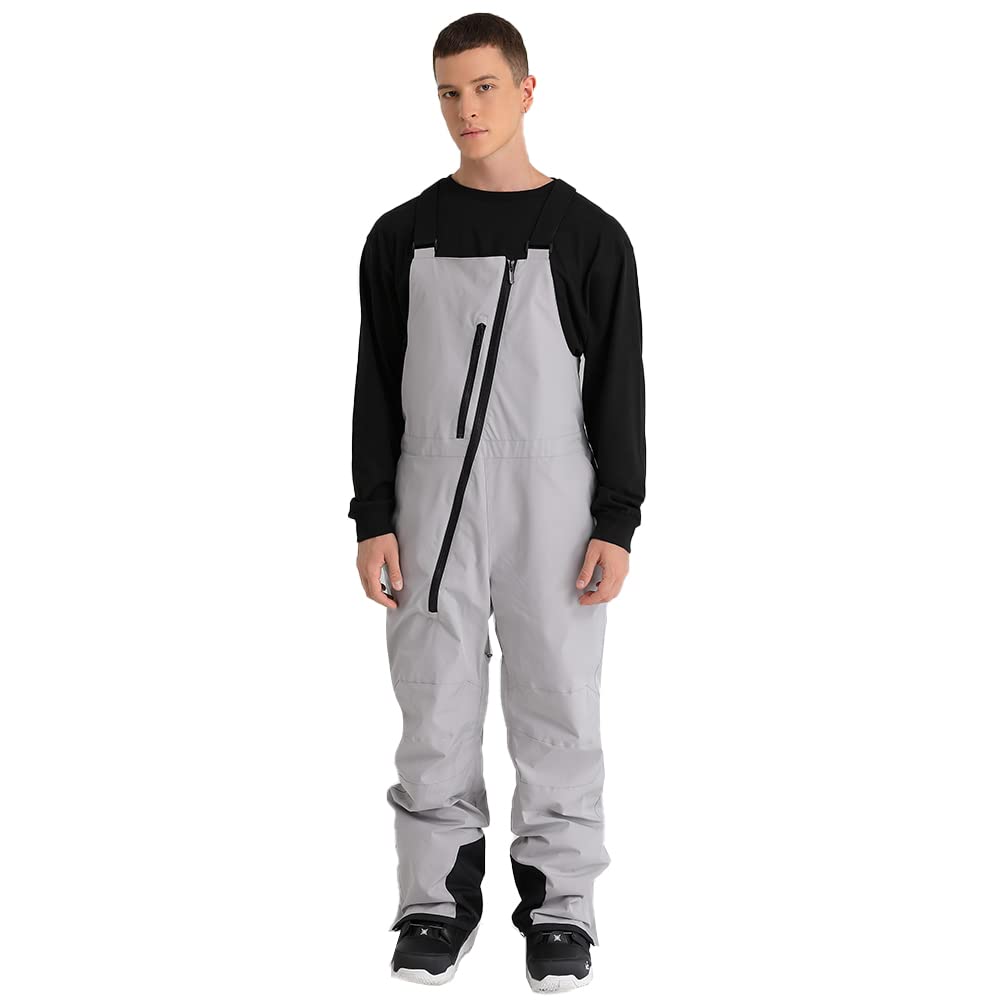 GS SNOWING Men's Snow Bibs Overalls Waterproof Insulated Snowboard Snowmobile Winter Warm Ski Pants Grey 2XL