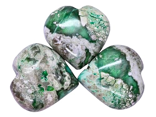 Image of Certified Variscite Crystal Heart Palm Pebbles Stones for Anxiety Stress Relief Massage - AAA Grade Original Healing Gemstone Agate Heart Palm Stone for Yoga Meditation Spiritual