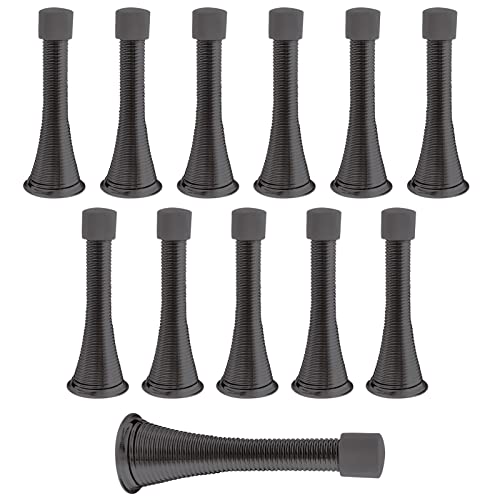 Donyoung 12 Pack Black Spring Door Stops For Bottom Of Door 3-1/4”, Wall Door Handle Protector With Rubber Bumper Tips, Easy Installation #TOP16