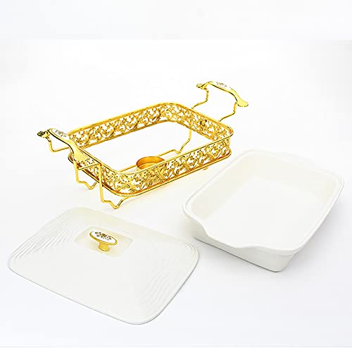 ZTSS Chafing Dish Buffet-Set, Goldenes Wassermuster Edelstahl Chafer Rechteckiges Chafer Dish Set mit Keramik Chafing… – Bild 5