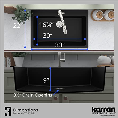 Karran QT-812 Top Mount 33 in. Large Single Bowl Quartz Kitchen Sink in Black With Kitchen Faucet in Matte Black