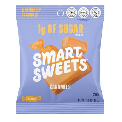 SmartSweets Caramel Candies, 1.6oz (Pack of 12), Creamy Candy with Low Sugar (1g), Low Calorie (140), Plant Based, Gluten Free, No Artificial Colors or Sweeteners, Healthy Snack for Kids & Adults