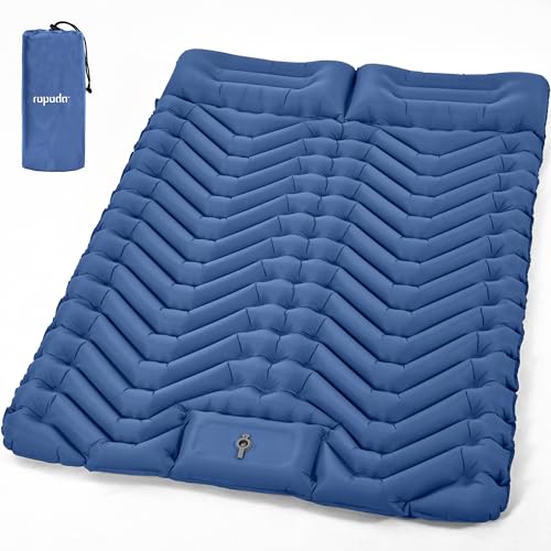 ROPODA Double Camping Inflatable Mattress Ultralight Sleeping Mat for 2 Persons with PillowBuilt-in Foot Pump Waterproof Sleeping Pad with Carry Bag for Hiking Backpacking Traveling(Blue)