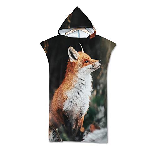 Meiju-Shop Poncho Handtuch, Mateju Kapuzen Poncho Andern Sie Robe Weich Mikrofaser Handtuch Surf Poncho Strand Poncho mit Kapuze für Damen und Herren Schwimmen Wassersport (Brauner Fuchs,75 * 110cm) Cover