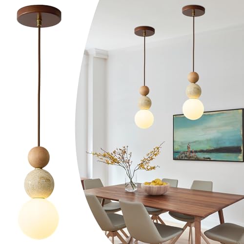 eccuslon Travertine Pendant Light Kitchen Island,Wabi Sabi Chandelier Natural Stone Light Fixture with Nordic & Japanese Style, Concrete Organic Pendant Light Dining Room Bedside