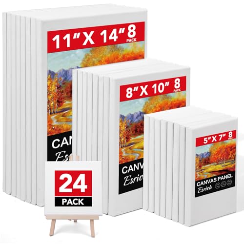 ESRICH Stretched Canvas for Painting, 24 Multi Pack 11x14, 8x10, 5x7(8 of Each) Blank Canvases for Painting, Primed Paint Canvas for Oil Paint, Acrylic Paint, for Beginners, Artists.