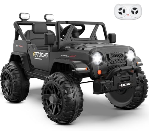 ARBELI 12V Ride On Truck Car with Remote Control, Kids Electric Vehicles with Bluetooth Music, Horn, 3 Speeds, 4 LED Lights, Soft Start, Ride on Toys for Toddler Boys & Girls (Black)