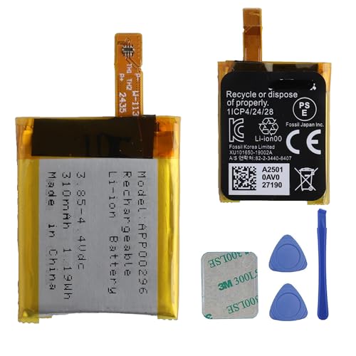 E-yiiviil Batteria di ricambio APP00296, 310 mAh/3,85 V, compatibile con Apack fossile Gen 5 Fossil Julianna HR FTW6035 con strumenti