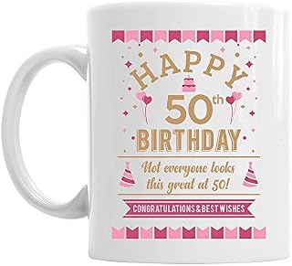 50th Birthday Gift for Women 50 Happy Birthday Pink Coffee Mug