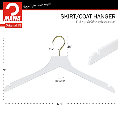 Mawa By Reston Lloyd, European Wooden Hanger, Beech Wood Straight Hanger With Shoulder Notches, Rotating Gold Hook, White Finish, For Shirts, Blazers, Dress Clothes Hanger, (27135) #TOP2