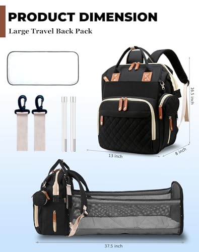 Image of Diaper Bag with Changing Station, Waterproof 3 in 1 Diaper Backpack with Foldable Changing Pad, Insulated Bottle Holders,Large Travel Backpack for Mom & Dad, Baby essentials,Black