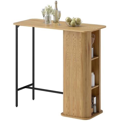 HOMCOM Table de Bar avec 3 étagères, Table Haute Mange Debout pour 2 Personnes, Style scandinave, Design à Lattes et Pieds en métal, pour Petits espaces,...