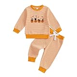 Geagodelia Baby Jungen Mädchen Halloween Kleidung Outfit Babykleidung Set Sweatshirt Langarm Top + Hose Neugeborene Kleinkinder Weiche Babyset Mein Erstes Halloween (Kürbis - Orange 04, 12-18 Monate)