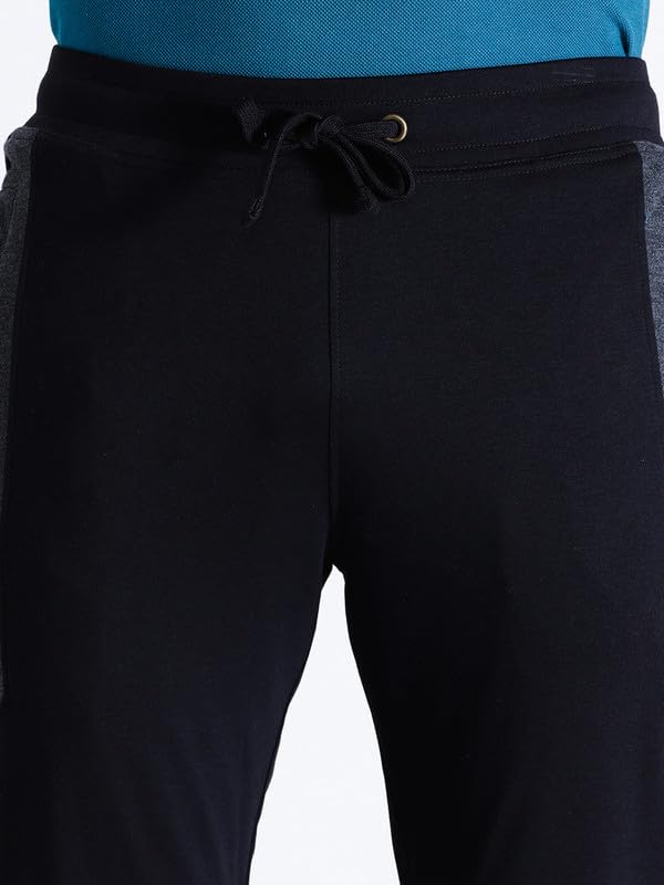 Image of CROCODILE Men Solid Slim Fit Track Pant | Mid Rise | Drawstring Waist | Regular Length | Casual Sports Lounge Bottomwear Navy Melange