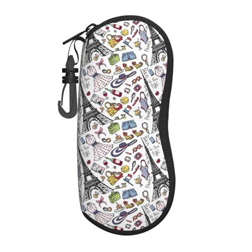 TZTTZT - Funda para anteojos de sol de la Torre Eiffel, estuche de lectura con gancho, funda de neopreno suave y ligera con cierre para mujeres y hombres