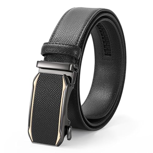JASGOOD Mens Leather Ratchet Belt Click Slide Automatic Buckle Belt for Pants Dress 1.38inch Width