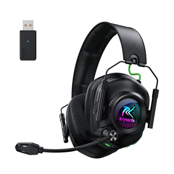 Krysenix Wireless Gaming Headset for PS5, PS4, PC, Switch, Mac, 2.4 GHz Wireless & Bluetooth 5.4 Gaming Headphones with Mic Noise Canceling, Gaming & Music Dual Mode, Foldable, 40H Battery
