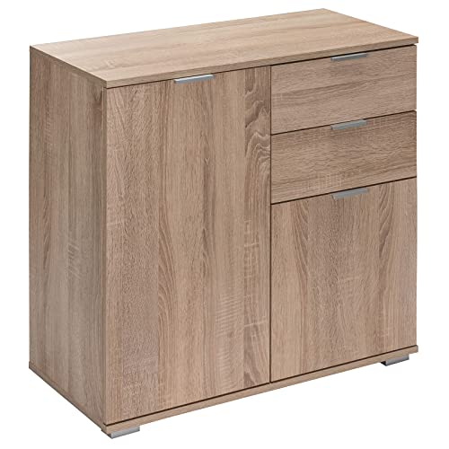 CASARIA Buffet chêne 71x74x35cm Commode Meuble de Rangement Alba avec 2 Portes 2 tiroirs pour Salon Salle à Manger intérieur