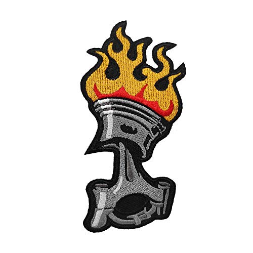 Parche bordado con diseño de pistón de llama, para motociclista, para chaleco de motociclista, 8,9 x 7,6 cm Cover