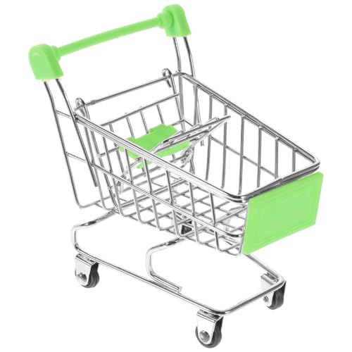 VICASKY Kids Shopping Trolley Mini Cart Green Metal Miniature Supermarket Toy for Desk Organizer Small Items Compact Storage Solution