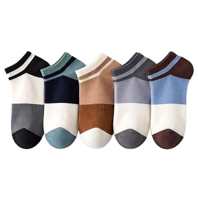 Men's Premium Cotton Ankle Socks | Breathable Color-Blocked Casual & Athletic Short Socks | Low Cut Sports Running Sneaker Socks for Daily Wear - Pack of 5 (Multicolor)-image-19