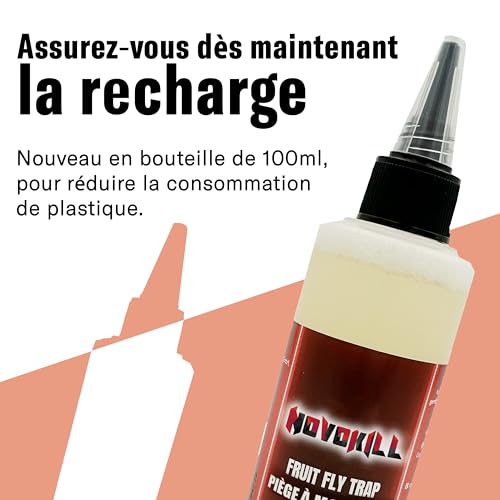 Novokill Piège à Mouches des Fruits - 10x pièges + 5X Attractif 30ml - Efficace pour la Cuisine et la gastronomie - Combattre Les Mouches des Fruits - Piège à Effet Durable - Réutilisable – vue 9