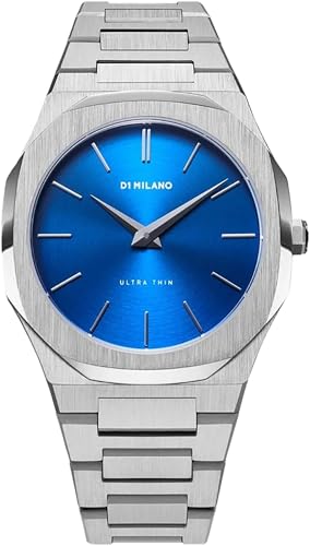 Image of D1 Milano Ultra Thin Unisex Luxury Watch, Stainless Steel Case, Quartz Movement, Stainless Steel Strap, 50M Water Resistant Timepiece, Blue Dial, 2 Years Warranty - UTBJ09