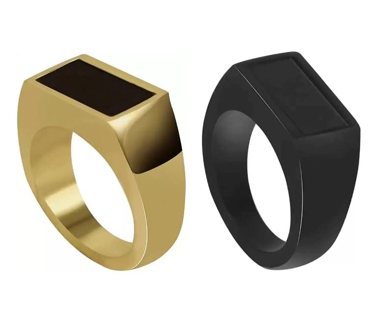 KRYSTALZ Mens Plain Stylish Stainless Steel Finger Rings Combo Of 3 Pieces (GOLD/BLACK, 18) (B0BBGRRY4F) Amazon Price History, Amazon Price Tracker