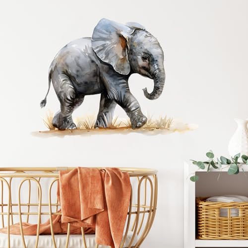 RoyoLam Cute Walking Little Elephant Wall Decal Nursery Animal Wall Sticker Removable Peel and Stick Wall Art Decor for Kid Baby Classroom Preschool Living Room Playroom Bedroom School
