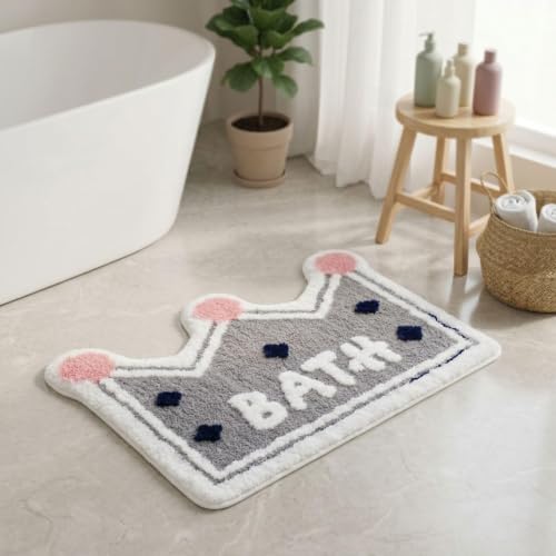 Image of Dream Weaverz 2000 GSM Super Soft Microfiber Bath Mat 40x60 cm | Ultra Absorbent Anti-Skid Quick Dry Bathroom Rug | Floor Mat for Bathroom, Bedroom, Kitchen, Home | Cute Design Bathmat (Grey)