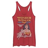 Warner Brothers Woman Vintage Wonder Women's Racerback Tank Top, Red Heather, Medium