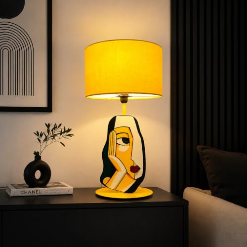 Image of THE GRANDEUR Abstract Face Artistic Table Lamp with Fabric Shade, 41 cm